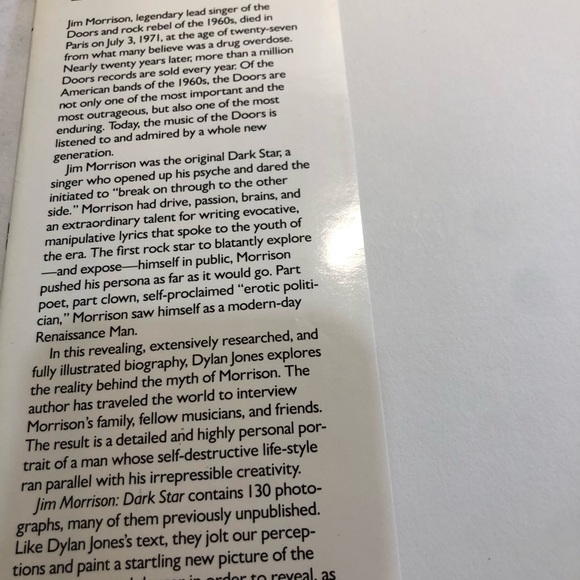 Jim Morrison : Dark Star by Dylan Jones (1991, Hardcover Book) The Doors 1st ed - Picture 11 of 16